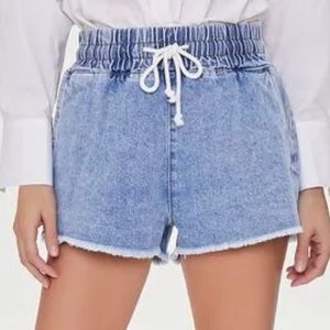 Forever 21 Frayed Drawstring Medium Denim Shorts